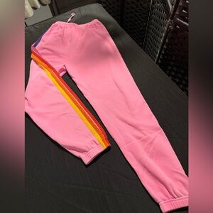 Aviator Nation Pink Joggers with Rainbow Stripe